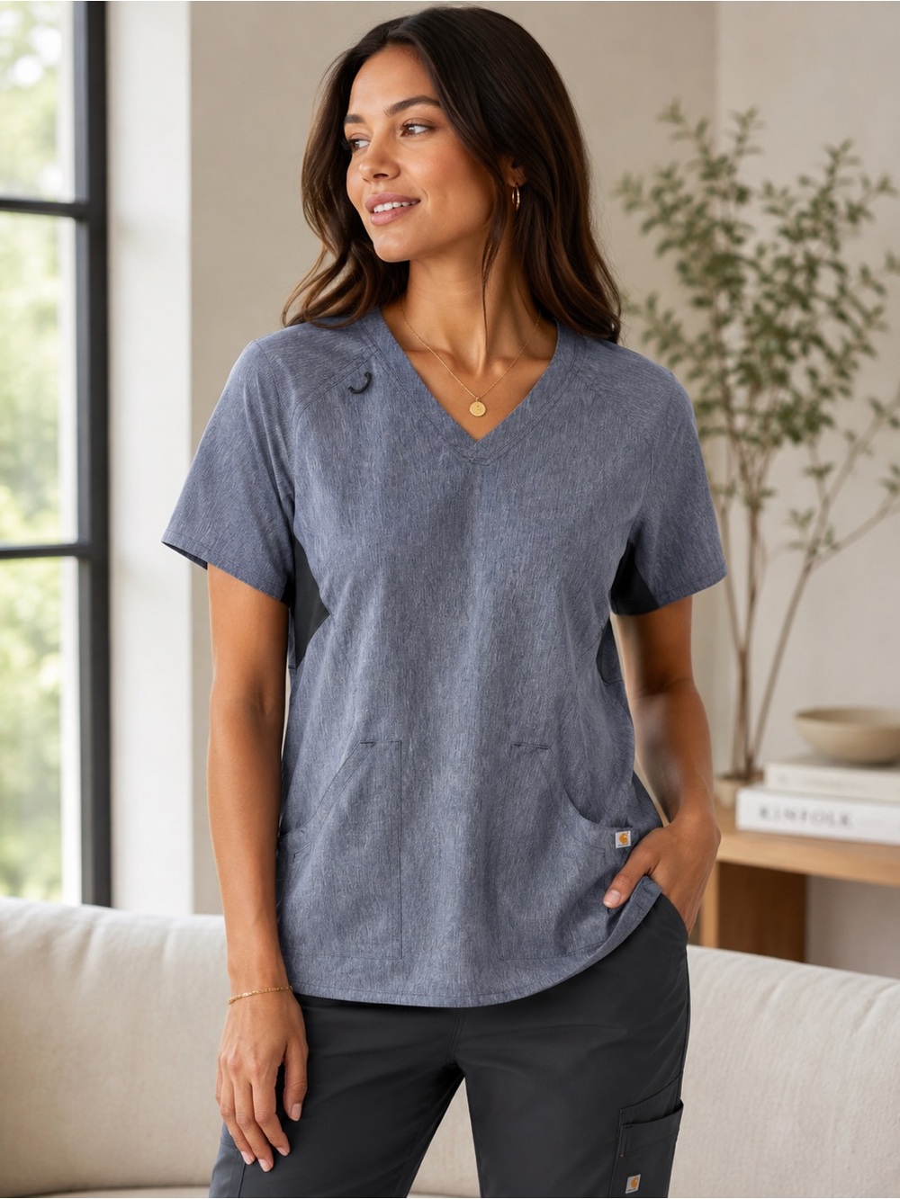 Carhartt Women's Slate Blue V-Neck Short Sleeve Top